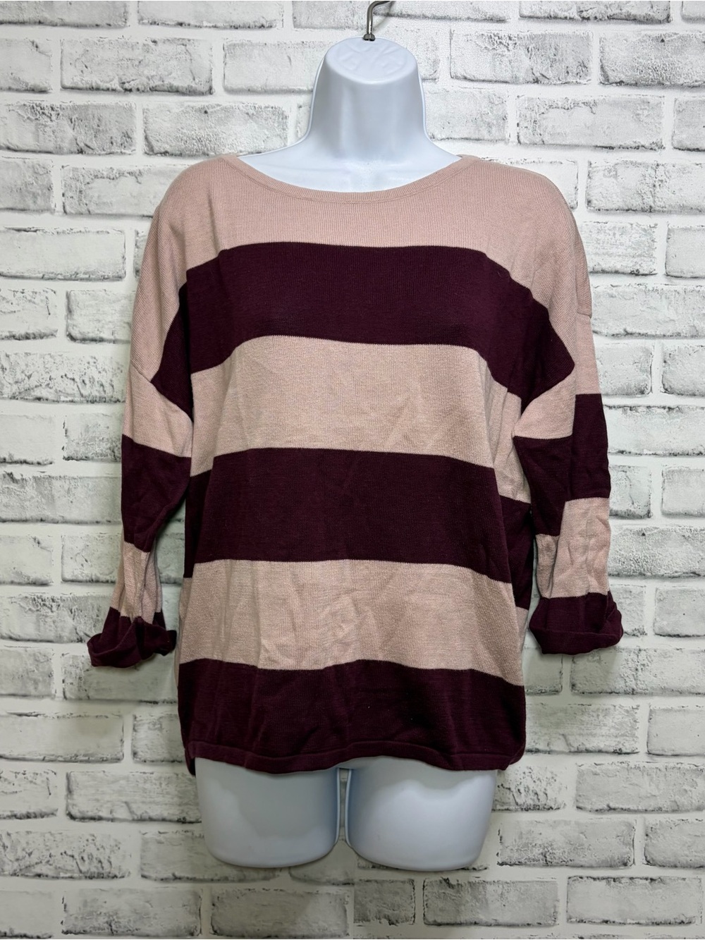 Gap 3/4 Cuffed Sleeves Stripped Lightweight Two Tone Sweater Small